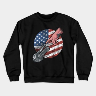 Biker Creation of Adam Motorcycle American Flag Crewneck Sweatshirt